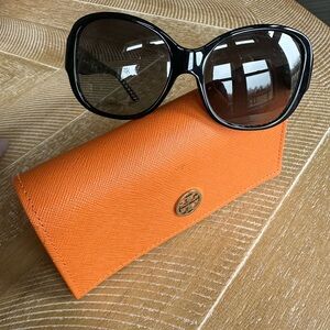 Tory Burch Oversized Logo Black Sunglasses with Bold Orange Case